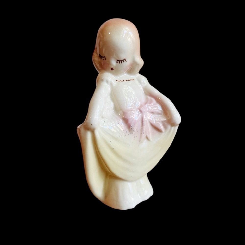 Vintage Curtsies Girl Planter Possibly Shawnee McCoy Ceramic 7" tall spring